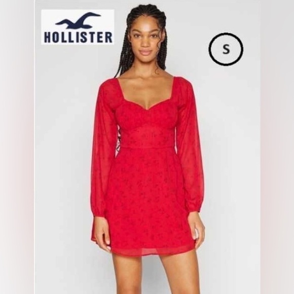 Hollister - Ladies, Ruched Sweetheart Dress - Red. Size: S. NWT. - Picture 1 of 7